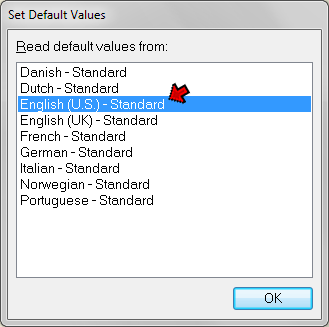 Set Default Values screen