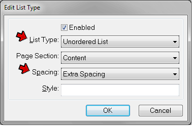Edit List Type screen