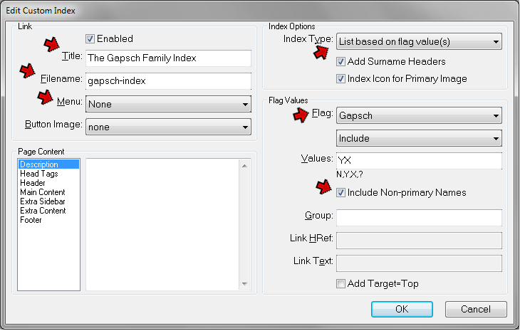Edit Custom Index screen