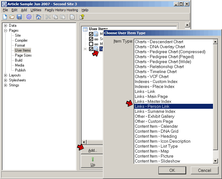 Choose User Item Type screen