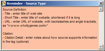Source Type Reminder screen